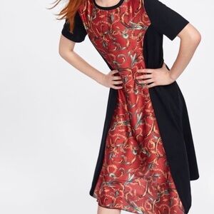 NWT Zara Elegant Black and Red Patterned Dress